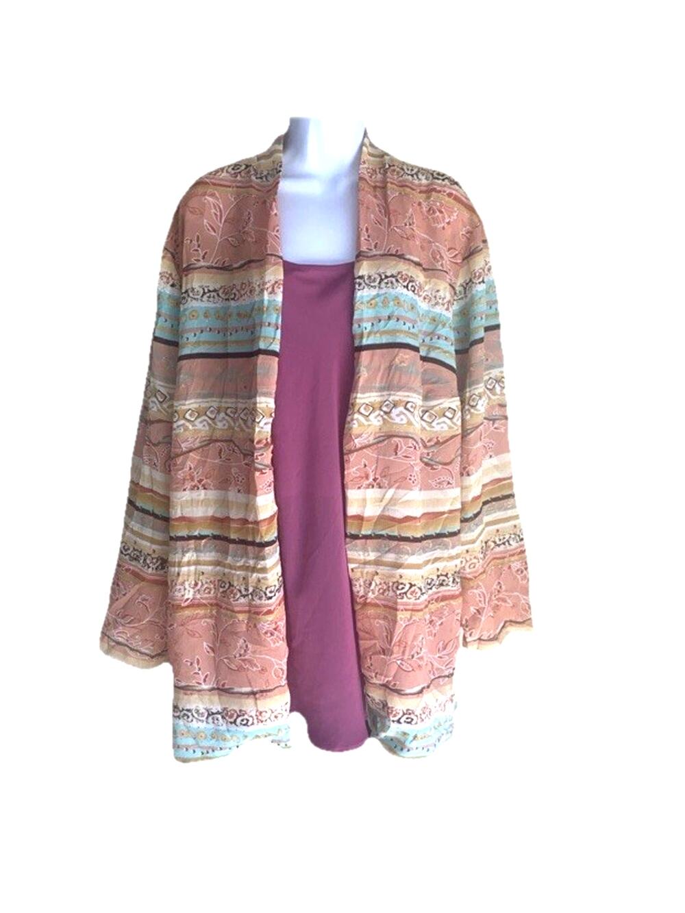VTG K & Co. Plus 22 Sheer Boho Festival Tropical Open Front Cardigan Fairy Logan